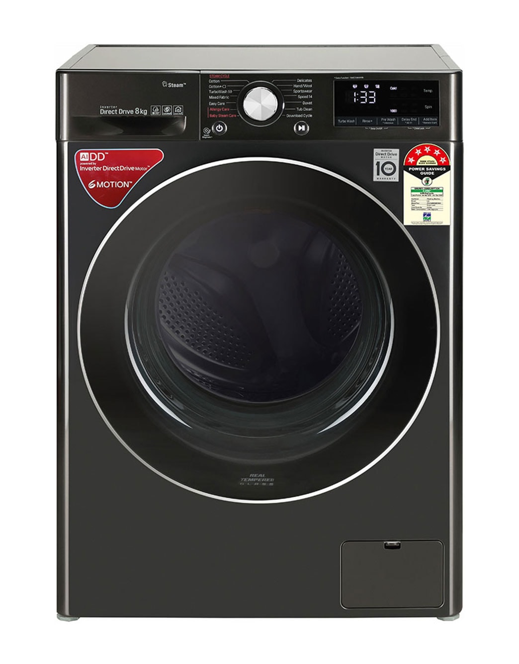 8KG Front Load Washing Machine with LG ThinQ™, Black LG BD