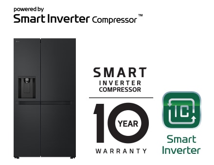 Image du produit avec logo Smart Inverter Compressor™ et logo de garantie 10 ans.