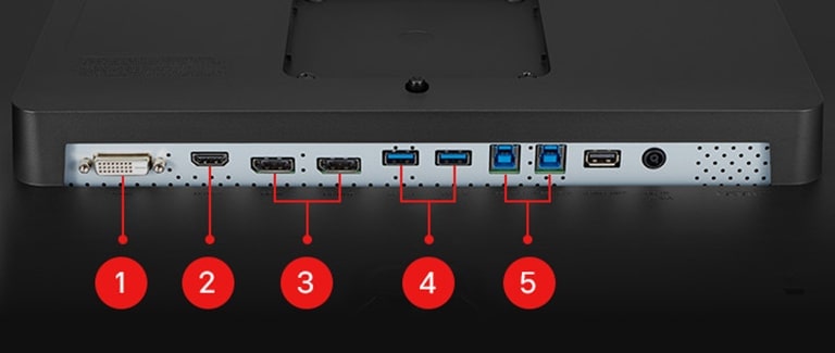 DVI IN, HDMI™, DisplayPort x 2, USB 3.0 en aval x 2, USB 3.0 en amont x 2.