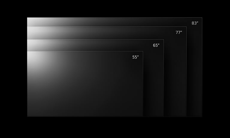 Intervall av LG OLED G2 -tv -apparater i olika storlekar, från 55 till 83 tum