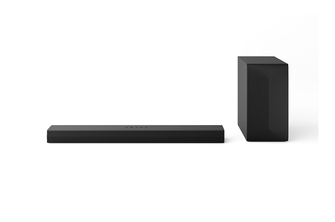 LG Soundbar pour téléviseur 3.1 canaux DS60T, Vue avant de la LG Soundbar DS60T et du caisson de basse, DS60T