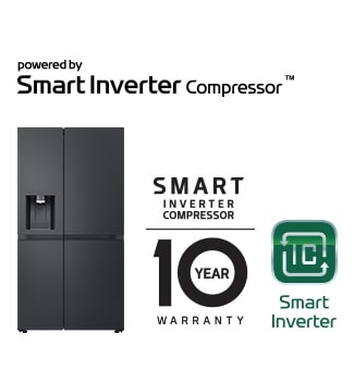 Image du produit avec logo Smart Inverter Compressor™ et logo de garantie 10 ans.