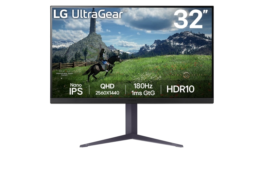 LG Moniteur Gaming UltraGear™ QHD Nano IPS 180Hz de 32” | 1ms (GtG), HDR10, vue avant, 32GS85Q-B