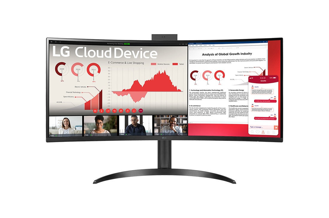 LG Client léger tout-en-un 34'' WQHD, vue avant avec webcam Full HD pousser-tirer, 34CR651N-6P