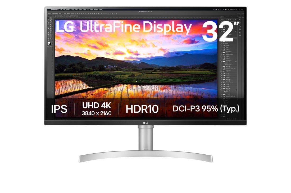 LG Moniteur IPS HDR UHD 4K (3840x2160) de 31,5 po, Front view, 32UN650K-W