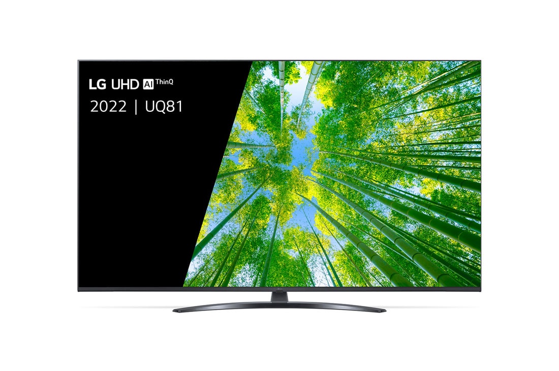 LG TÉLÉVISEUR UHD 4K, Vue avant du téléviseur UHD de LG avec image de remplissage et logo du produit, 55UQ81006LB