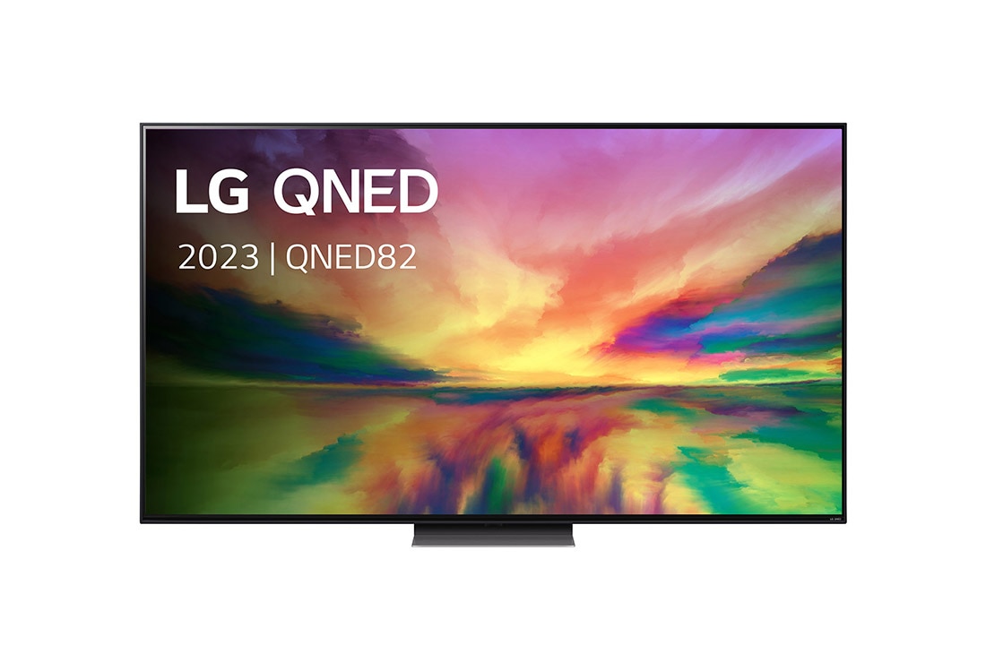 LG 75 pouces LG QNED82 4K UHD Smart TV - 75QNED826RE, Vue avant du téléviseur QNED de LG avec image de remplissage et logo du produit, 75QNED826RE