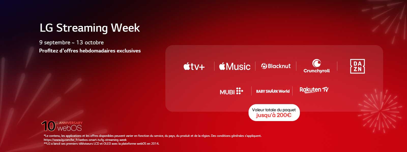 Image de la célébration des 10 ans de webOS pendant la LG Streaming Week, avec des partenaires de contenu mondiaux