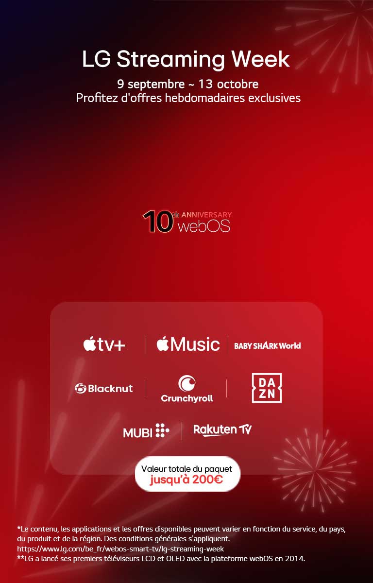 Image de la célébration des 10 ans de webOS pendant la LG Streaming Week, avec des partenaires de contenu mondiaux