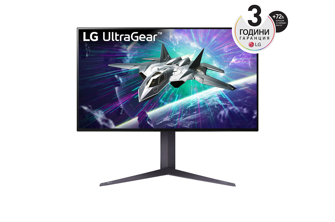 LG 27'' UltraGear™ 16:9 аспектно съотношение 4K UHD монитор за игри с до 160 Hz честота на опресняване, Изглед отпред, 27GR95UM-B