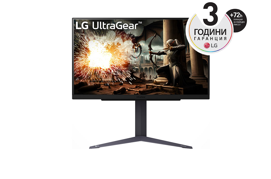 LG 27'' UltraGear™ IPS 16:9 аспектно съотношение QHD монитор за игри с 200 Hz честота на опресняване, изглед отпред, 27GS75Q-B