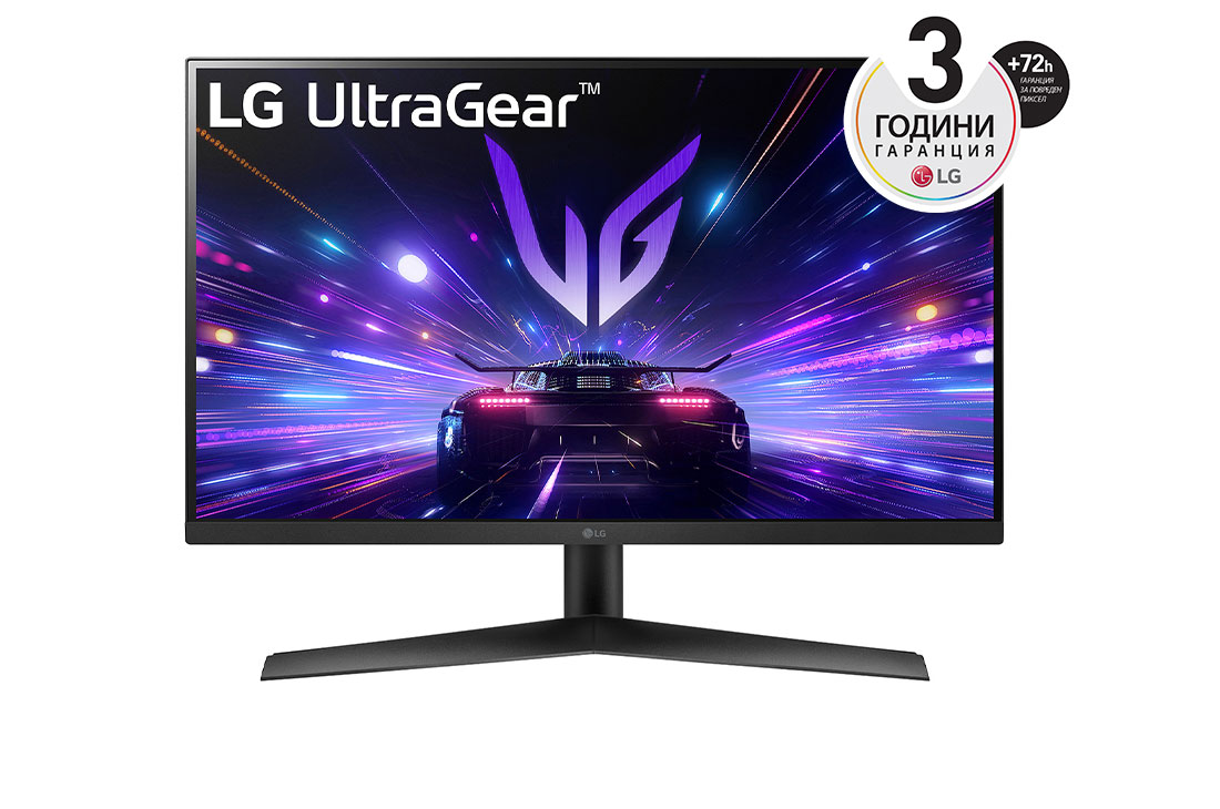 LG 27'' UltraGear™ IPS 16:9 аспектно съотношение FHD монитор за игри със 180 Hz честота на опресняване, изглед отпред, 27GS60F-B