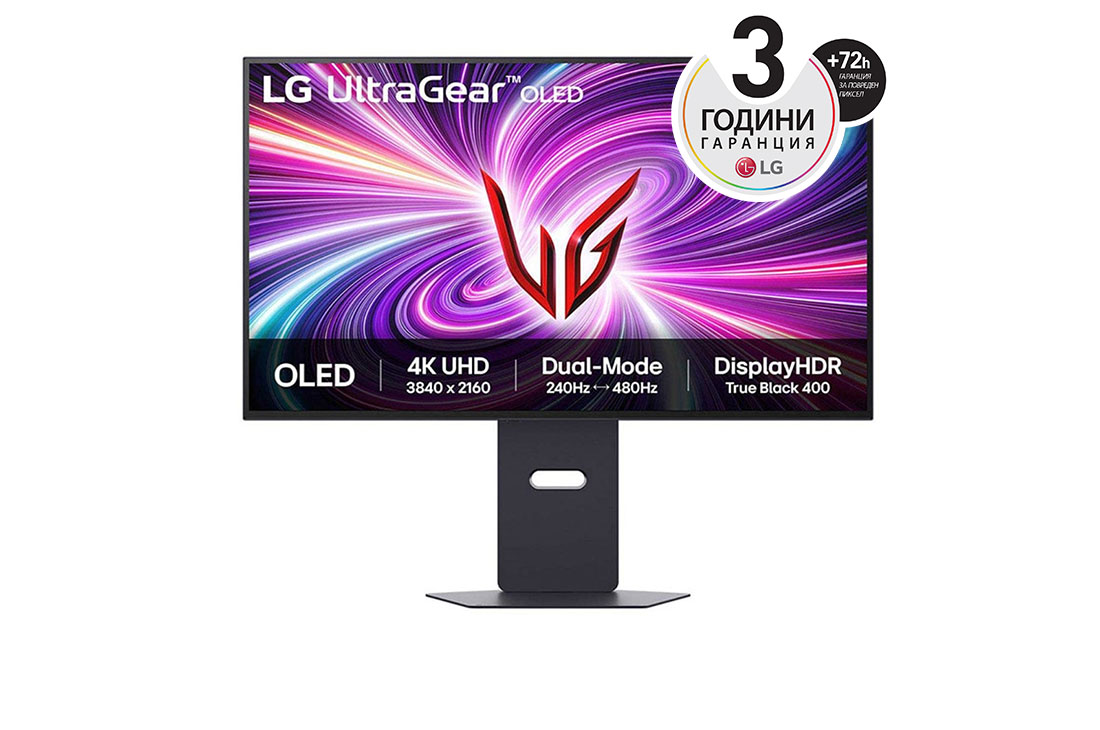 LG 32'' UltraGear™ 4K UHD OLED Dual-Mode монитор за игри, изглед отпред, 32GS95UV-B