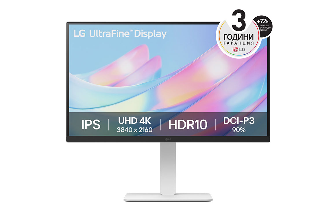 LG 27” UltraFine™ 16:9 аспектно съотношение 4K UHD IPS монитор с честота на опресняване 60 Hz, изглед отпред, 27US550-W