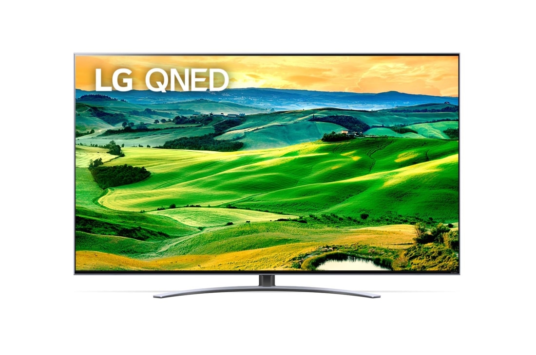 LG 55'' (139 cm) 4K HDR Smart QNED TV, Изглед отпред на телевизора LG QNED с изображение и лого на продукта, 55QNED823QB