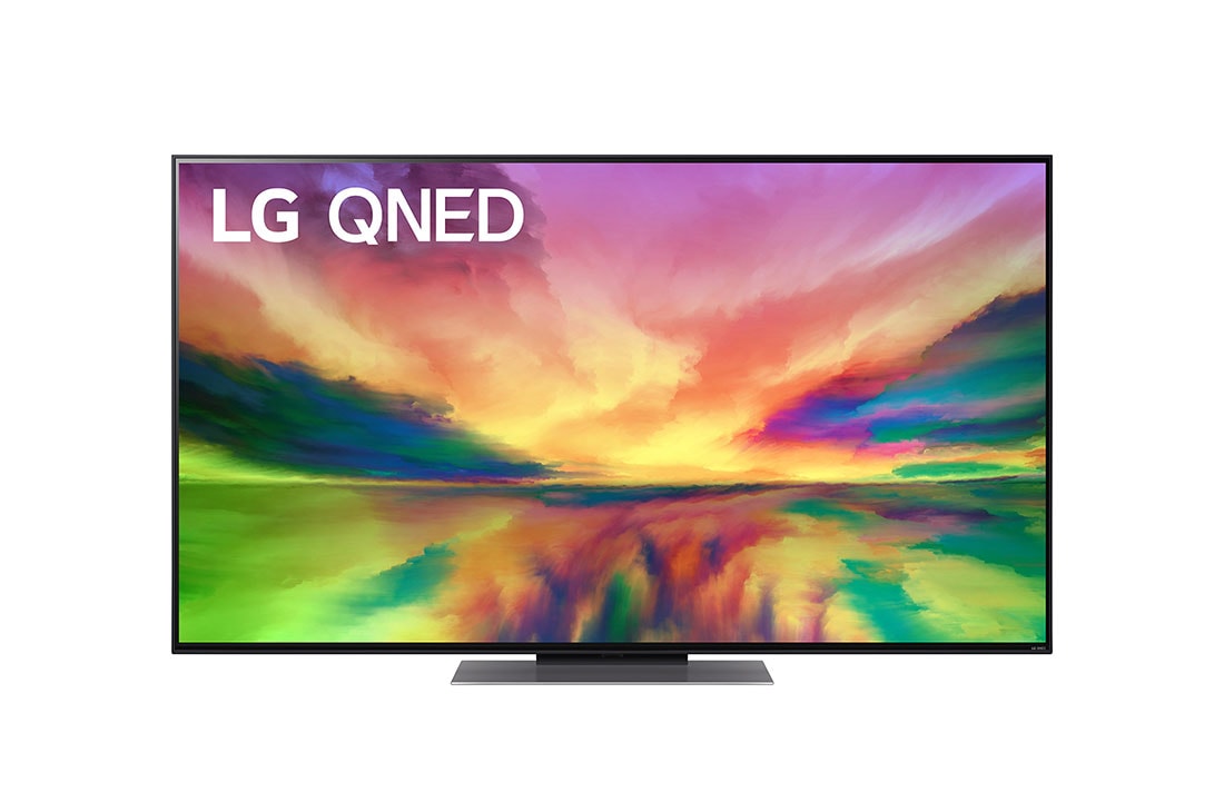 LG QNED 82 55-инчов 4K смарт телевизор от 2023 година, Изглед отпред на телевизора LG QNED с изображение и лого на продукта, 55QNED823RE