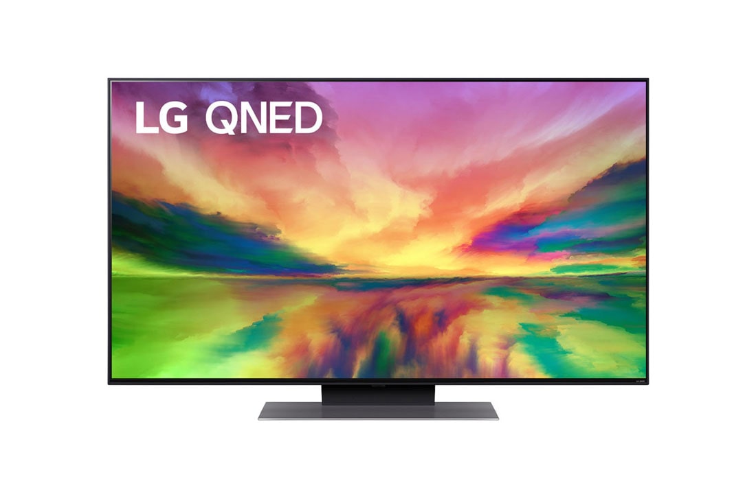 LG QNED 81 50-инчов 4K смарт телевизор от 2023 година, Изглед отпред на телевизора LG QNED с изображение и лого на продукта, 50QNED813RE
