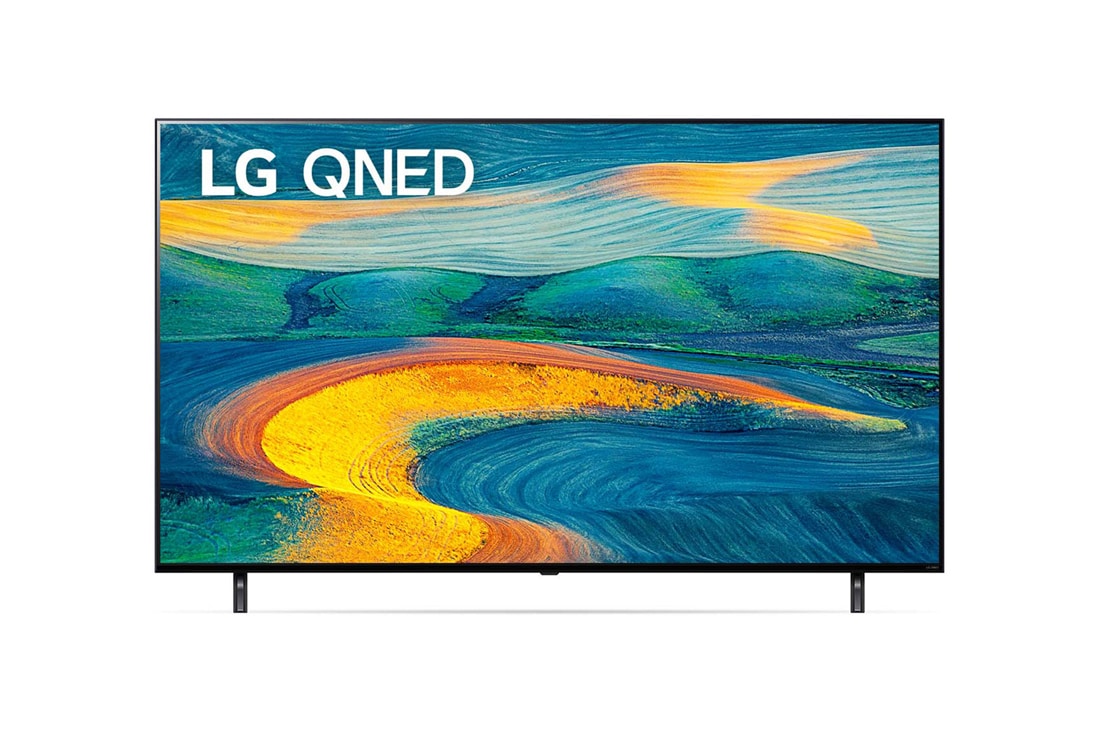 LG QNED 50'' QNED7S 4K TV, Изглед отпред на телевизора LG QNED с изображение и лого на продукта, 50QNED7S3QA