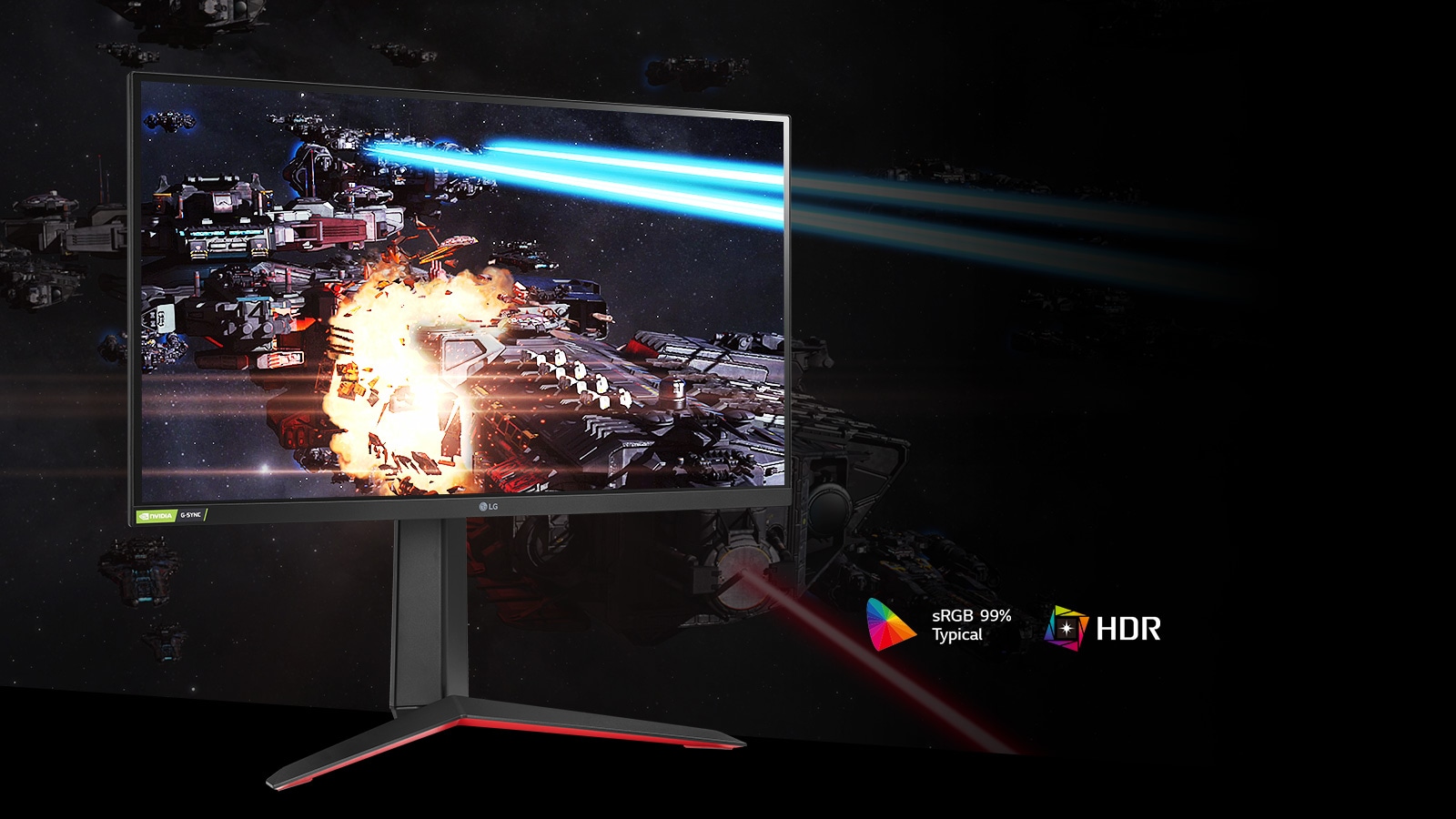 صحنه بازی در رنگ های غنی و کنتراست در مانیتور با پشتیبانی از HDR10 با sRGB 99٪ (نوع).