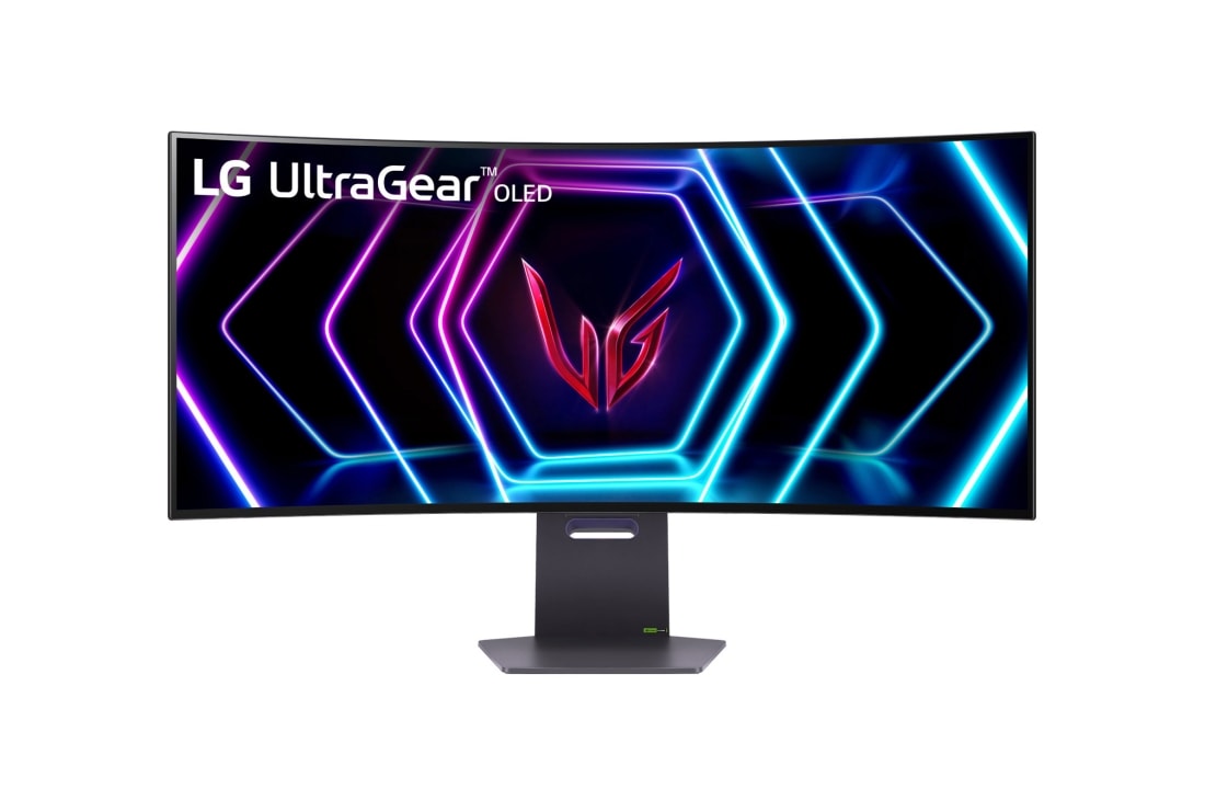 LG Monitor gaming curvo UltraGear™ OLED 800R de 39 pulgadas | 21:9 Ultra-WQHD 240Hz, 0,03 ms (GtG), DisplayHDR True Black 400, front view, 34GS95QE-B