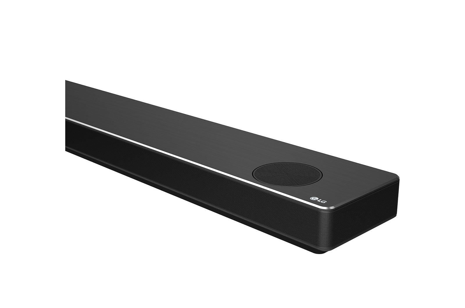LG SN11RG Barra de Sonido de 7.1.4 Canales de Audio de Alta Resolución con Dolby Atmos®, 770W de potencia, Bocinas con Sonido Envolvente y Asistente de Google integrado., primer plano del lado derecho, SN11RG