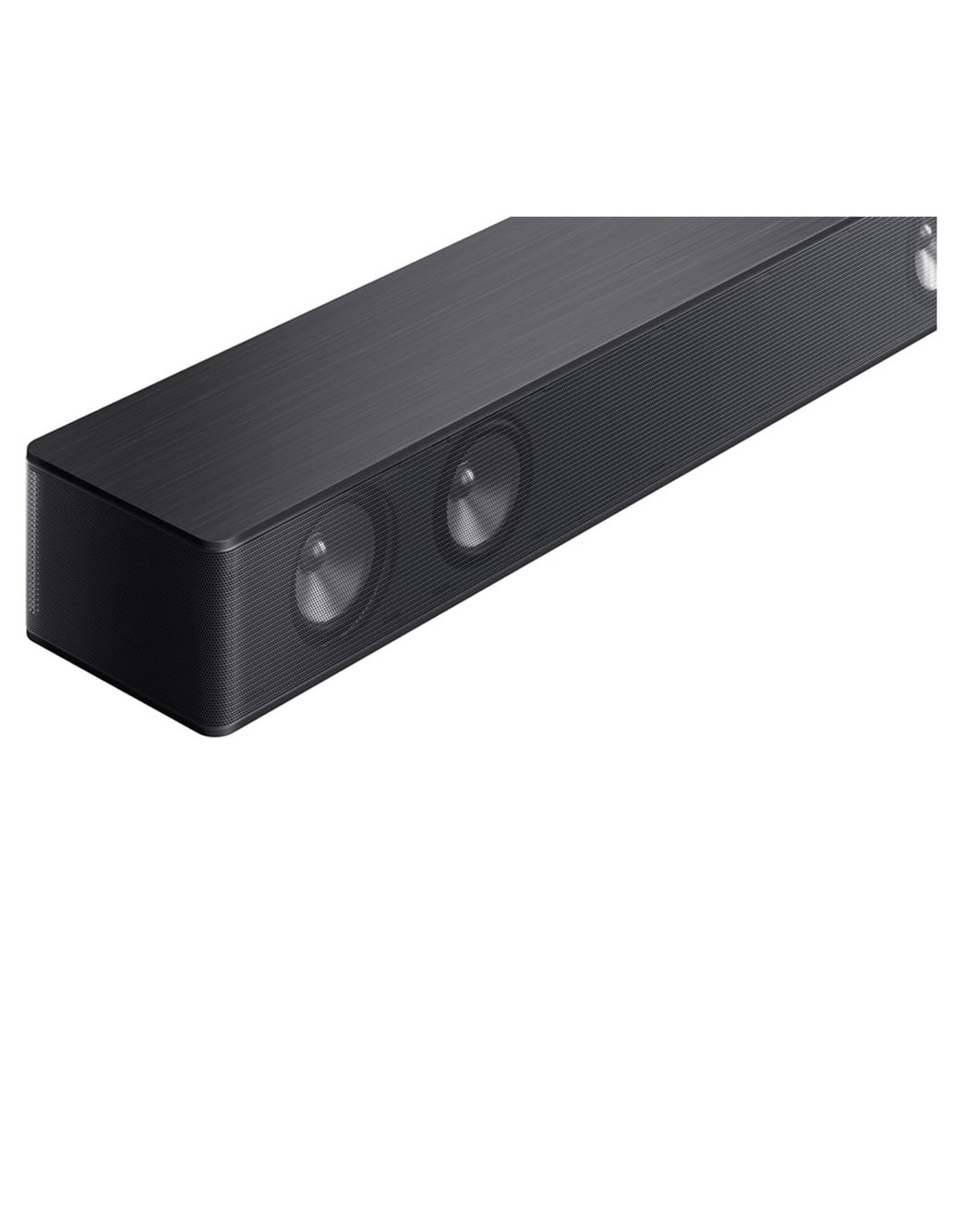LG Barra de sonido máxima potencia 800 watts,  5.1 canales, DTS Virtual:X, Control por App, Subwoofer inalámbrico, HDMI Arc., Primer plano del lado izquierdo, SH7Q