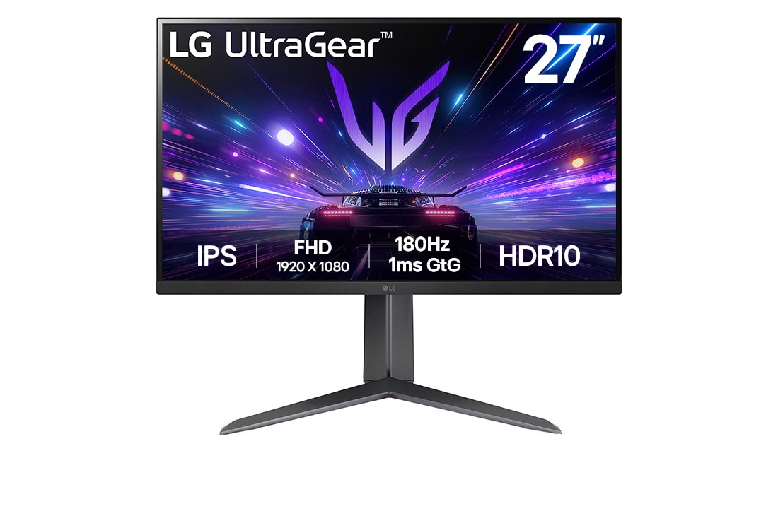 LG Monitor Gamer UltraGear™ 27'' FHD -IPS | 180Hz 1ms (GtG) - Pivoteable, μπροστινή όψη, 27GS65F-B