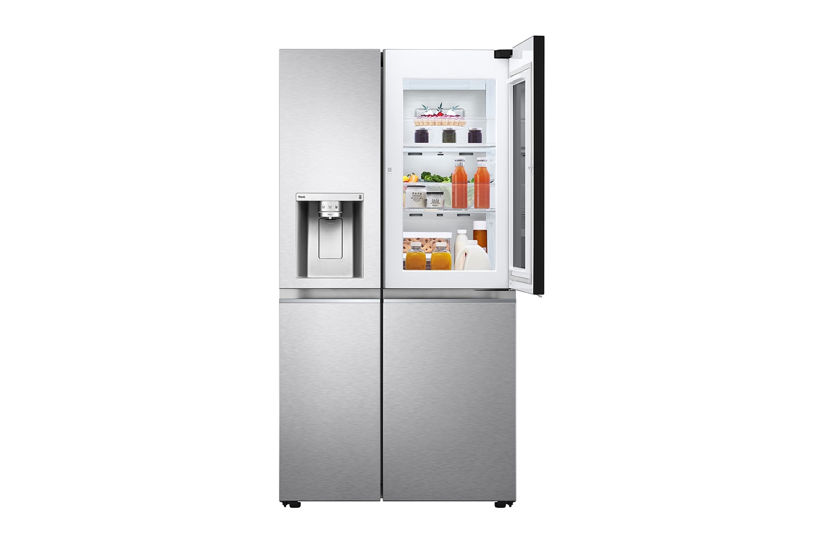 LG Refrigeradora Side by Side InstaView™ 27.1pᶟ (NET) / 28.7pᶟ (Gross) Door-in-Door™ Linear Inverter InstaView® , vista frontal abierta, LS77SXSC