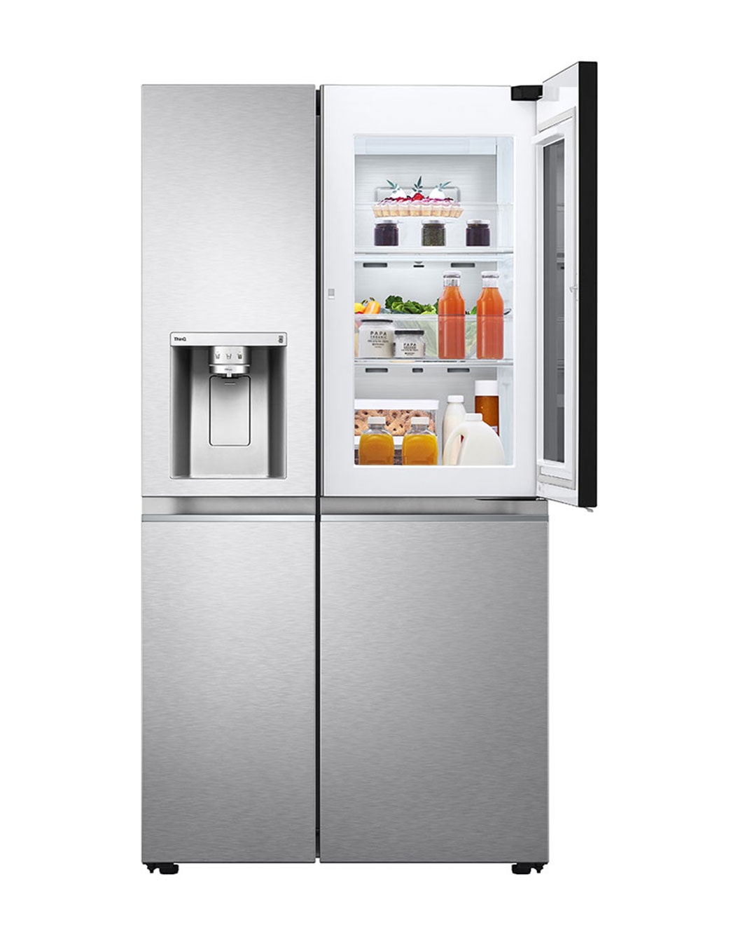 LG Refrigeradora Side by Side InstaView™ 27.1pᶟ (NET) / 28.7pᶟ (Gross) Door-in-Door™ Linear Inverter InstaView® , vista frontal abierta, LS77SXSC