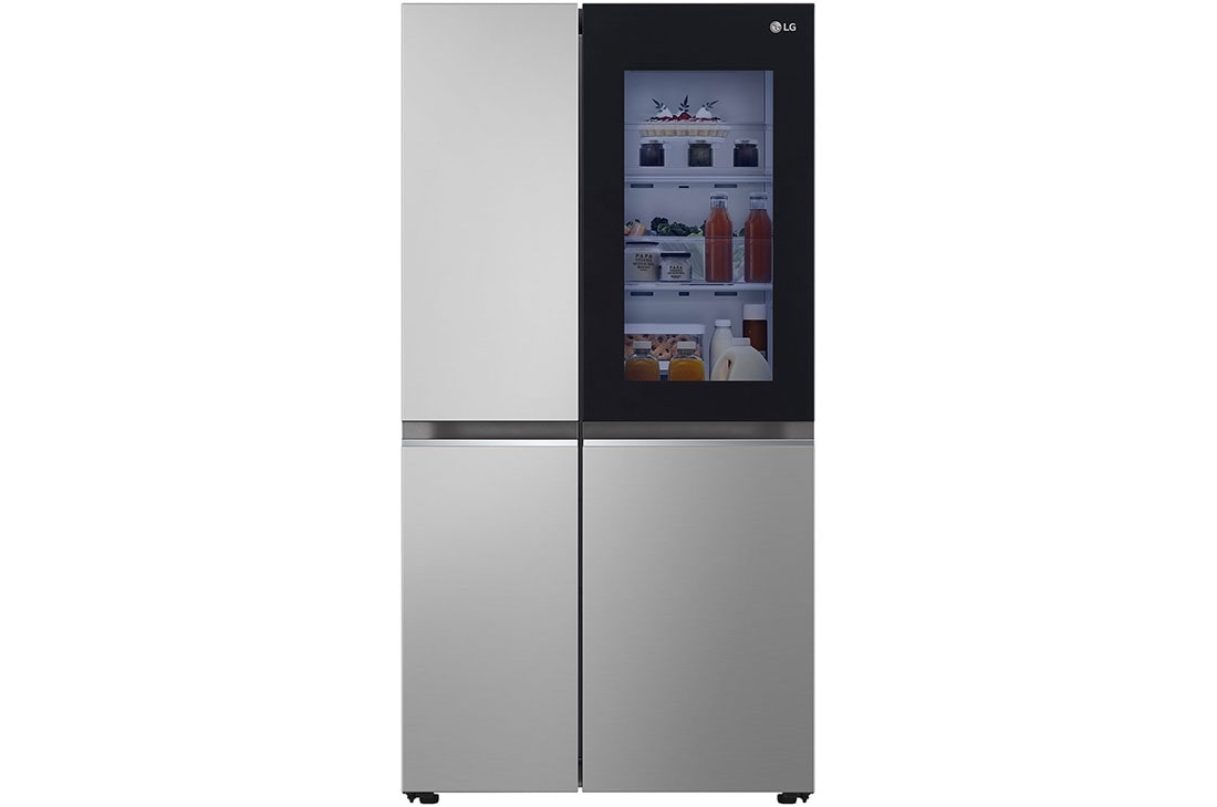 LG Refrigeradora Side by Side InstaView™ 24.5pᶟ Smart Inverter, ThinQ™ Color Brushed Steel, front view, VS25VVNW