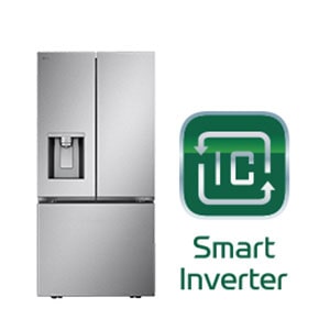 Imagen de un refrigerador LG de varias puertas con el logotipo del compresor Smart Inverter.