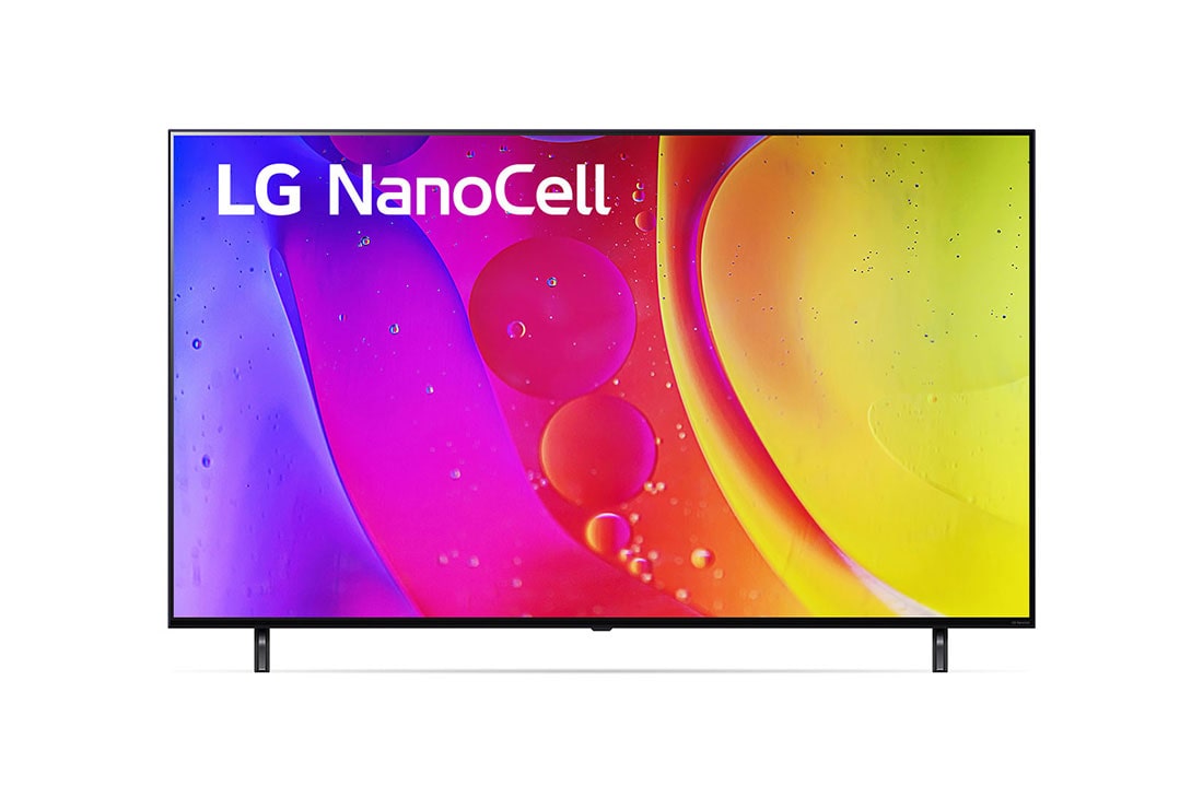 LG NanoCell TV 75'' NANO80 4K UHD SMART TV con ThinQ AI (Inteligencia Artificial), Procesador Inteligente α5 gen5, Vista frontal del televisor LG NanoCell, 75NANO80SQA