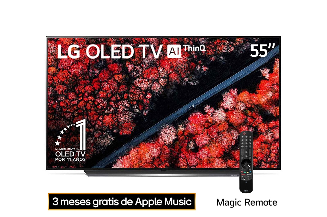 LG OLED TV 55'' | UHD 4K SMART TV | Ultra HD LED| Procesador α9 Gen 2 | ThinQ™ AI | Resolución tipo Cine 4K HDR / HFR | Dolby Vision - Atmos |, front view, OLED55C9PUA