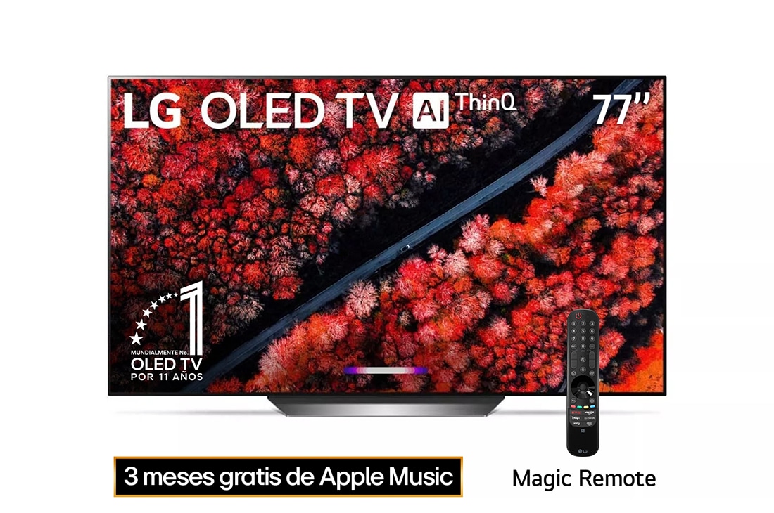 LG OLED TV 77''| UHD 4K SMART TV | Ultra HD | Procesador α9 Gen 2 | ThinQ™ AI | Resolución tipo Cine 4K HDR / HFR | Dolby Vision - Atmos, vista frontal, OLED77C9PSB