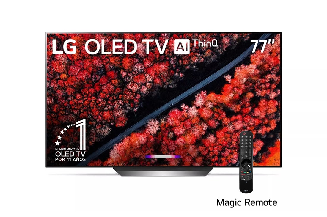 LG OLED TV 77''| UHD 4K SMART TV | Ultra HD | Procesador α9 Gen 2 | ThinQ™ AI | Resolución tipo Cine 4K HDR / HFR | Dolby Vision - Atmos, vista frontal, OLED77C9PSB