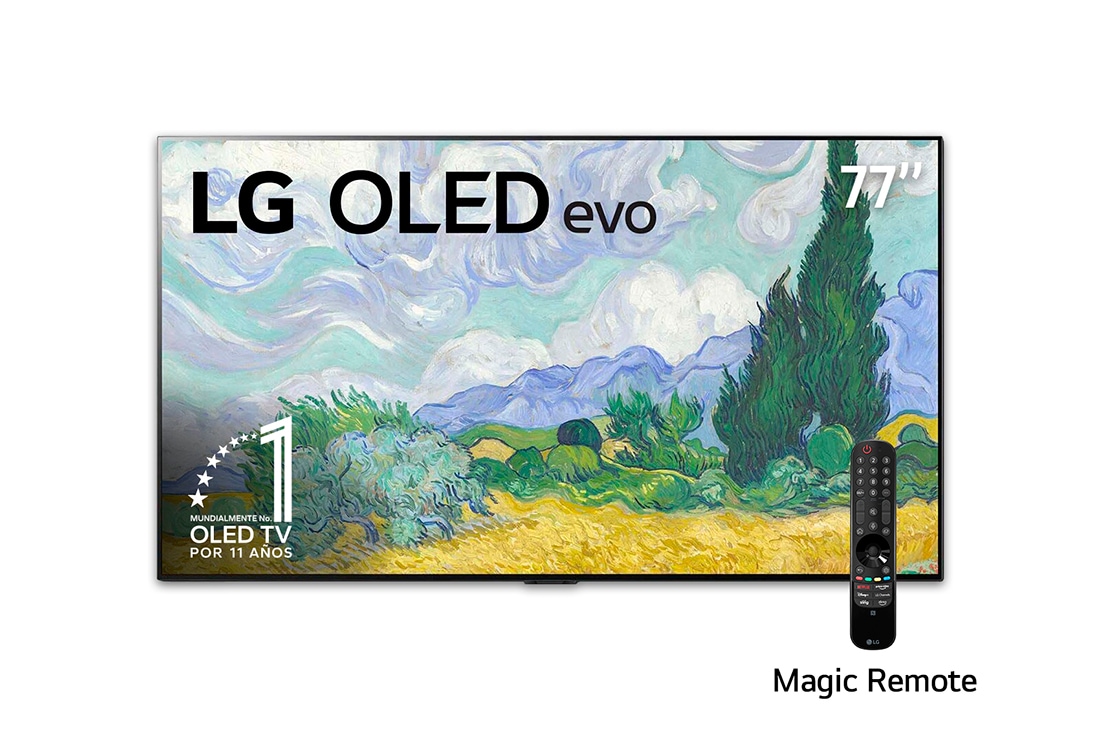 LG OLED evo 77'' G1 Diseño de Galería 4K Smart TV con ThinQ AI (Inteligencia Artificial),  Procesador α9 Gen4 AI, vista frontal, OLED77G1PSA