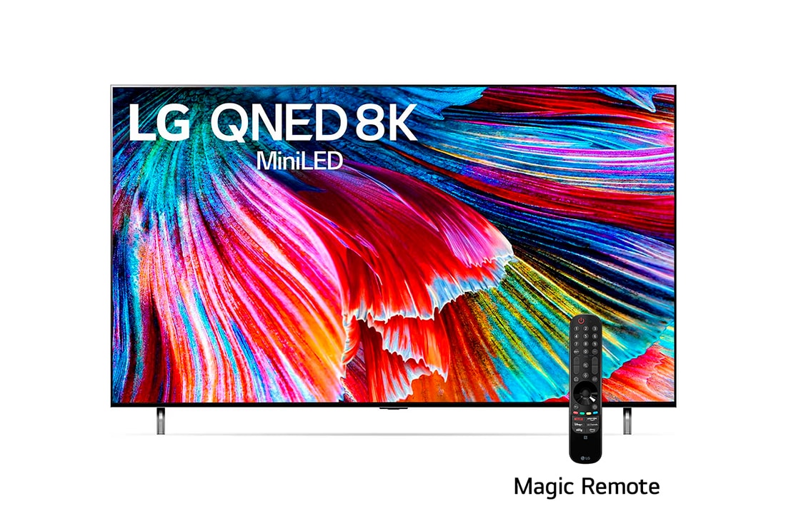 LG QNED Mini LED 86'' QNED99 8K Smart TV con ThinQ AI (Inteligencia Artificial), Procesador α9 Gen4 AI 8K, Una vista frontal del televisor LG QNED, 86QNED99SPA