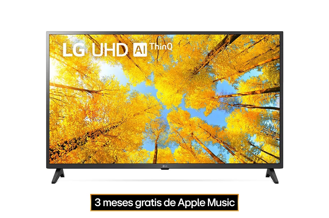 LG UHD 43'' UQ7500 Smart TV con ThinQ AI (Inteligencia Artificial) , Una vista frontal del televisor LG UHD con la imagen de relleno y el logotipo del producto encima, 43UQ7500PSF