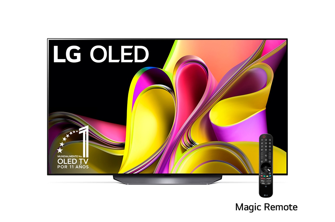 LG Pantalla LG OLED 55'' B3 4K SMART TV con ThinQ AI, Vista frontal con el LG OLED y la frase «El mejor OLED del mundo por 10 años»., OLED55B3PSA