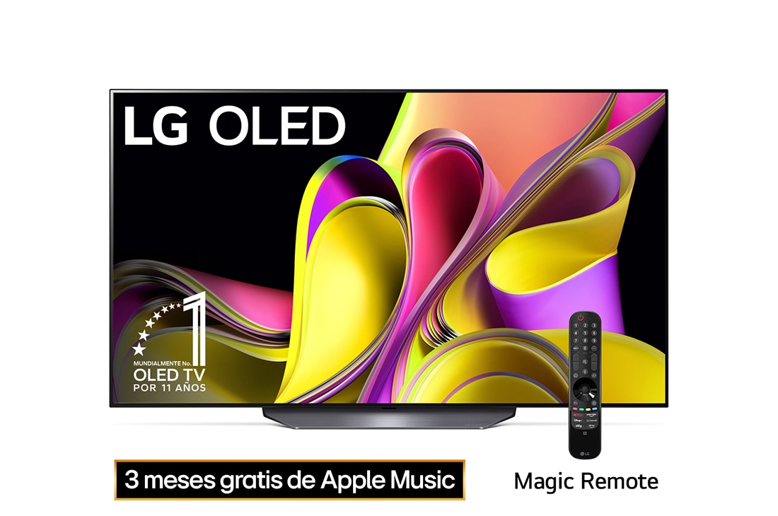 LG Pantalla LG OLED 55'' B3 4K SMART TV con ThinQ AI, Vista frontal con el LG OLED y la frase «El mejor OLED del mundo por 10 años»., OLED55B3PSA