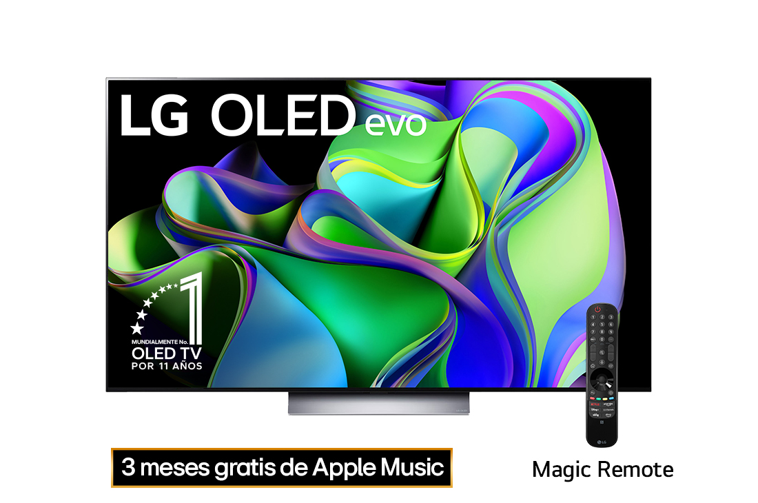 LG Pantalla LG OLED evo 77'' C3 4K SMART TV con ThinQ AI, Vista frontal con el LG OLED evo y con el emblema «El mejor OLED del mundo por 10 años» en la pantalla., OLED77C3PSA