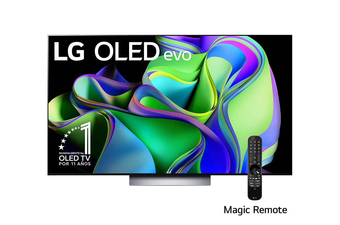 LG Pantalla LG OLED evo 55'' C3 4K SMART TV con ThinQ AI, Vista frontal con el LG OLED evo y con el emblema «El mejor OLED del mundo por 10 años» en la pantalla., OLED55C3PSA