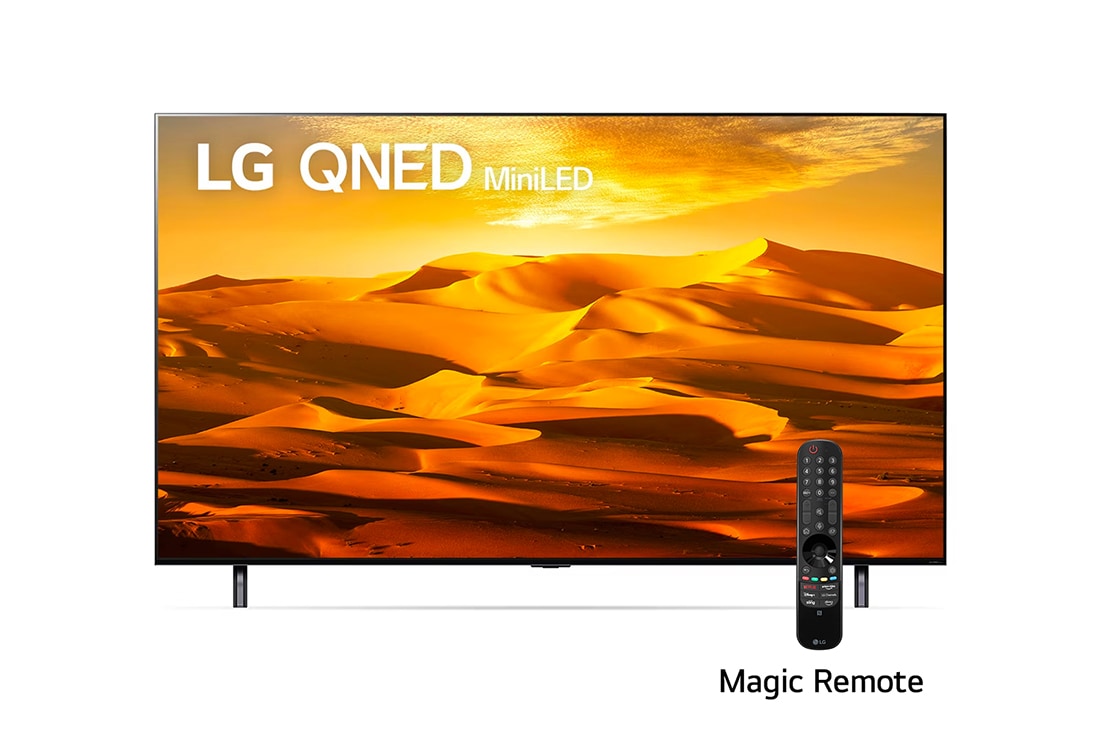 LG Televisor QNED MiniLED  65''  4K Smart TV ThinQ™ AI Procesador α7 Gen5 AI , A front view of the LG QNED TV with infill image and product logo on, 65QNED90SQA