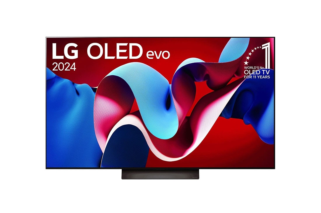 LG 55''pulgadas LG OLED evo C4 4K Smart TV 2024, Vista frontal con LG OLED evo y el emblema OLED número 1 del mundo de 11 años en la pantalla., OLED55C4PSA