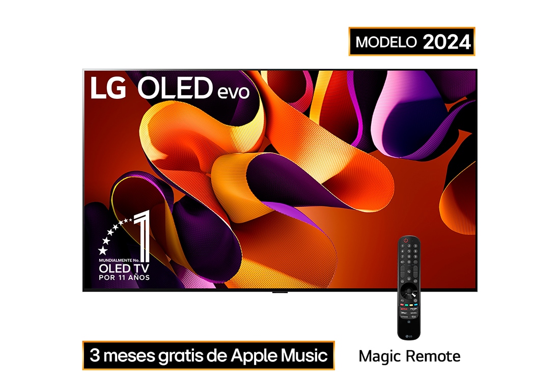 LG 55 Pulgadas LG OLED evo AI G4 4K Smart TV 2024, Vista lateral ligeramente inclinada hacia la izquierda de la televisión LG OLED evo, OLED G4 en la pared, OLED55G4PSA