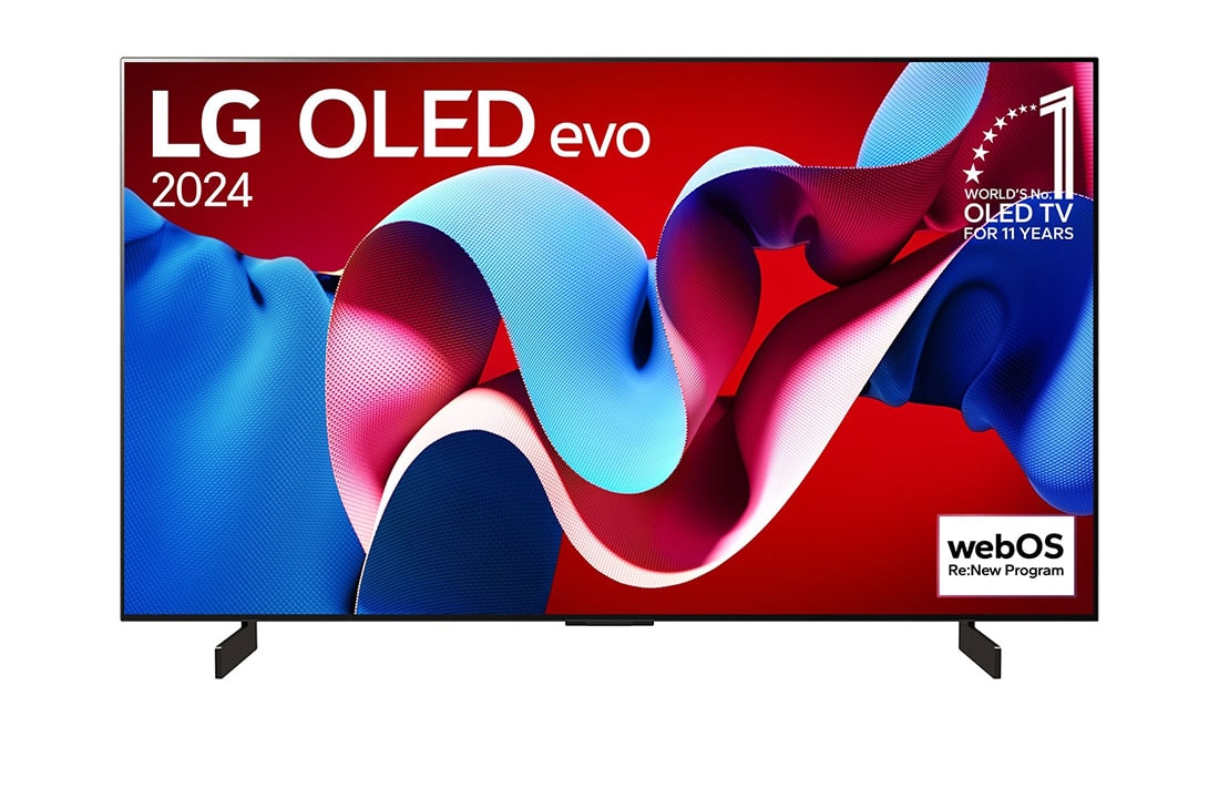 LG 42 Pulgadas LG OLED evo AI C4 4K Smart TV 2024, Vista frontal con LG OLED evo y el emblema OLED número 1 del mundo de 11 años en la pantalla., OLED42C4PSA