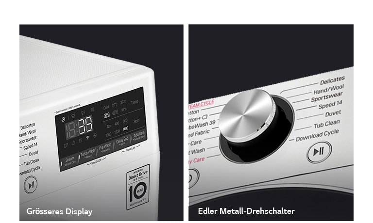 Waschmaschine mit AI DD® | | A Energieeffizienzklasse Schweiz LG | Metallic Steel TurboWash®360° 10,5 | 1.600 U./Min. | Black kg | | Wi-Fi-Funktion Steam 