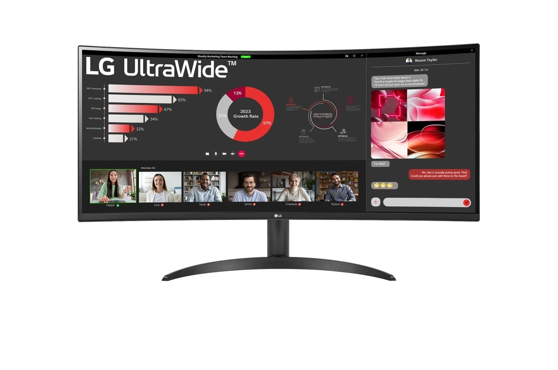 LG 34 Zoll 21:9 Curved UltraWide™ QHD (3440x1440) Monitor mit FreeSync™, front view, 34WR50QC-B