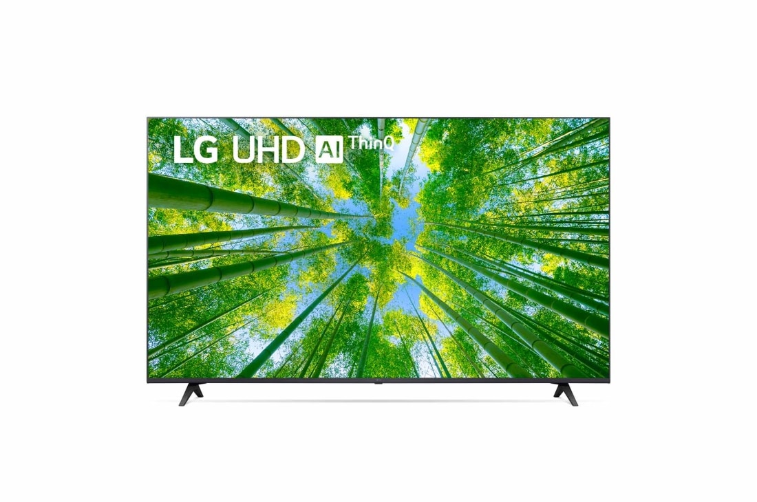 LG 50“ LG UHD TV , Vorderansicht des LG UHD TV mit eingefügtem Bild und Produktlogo, 50UQ80009LB