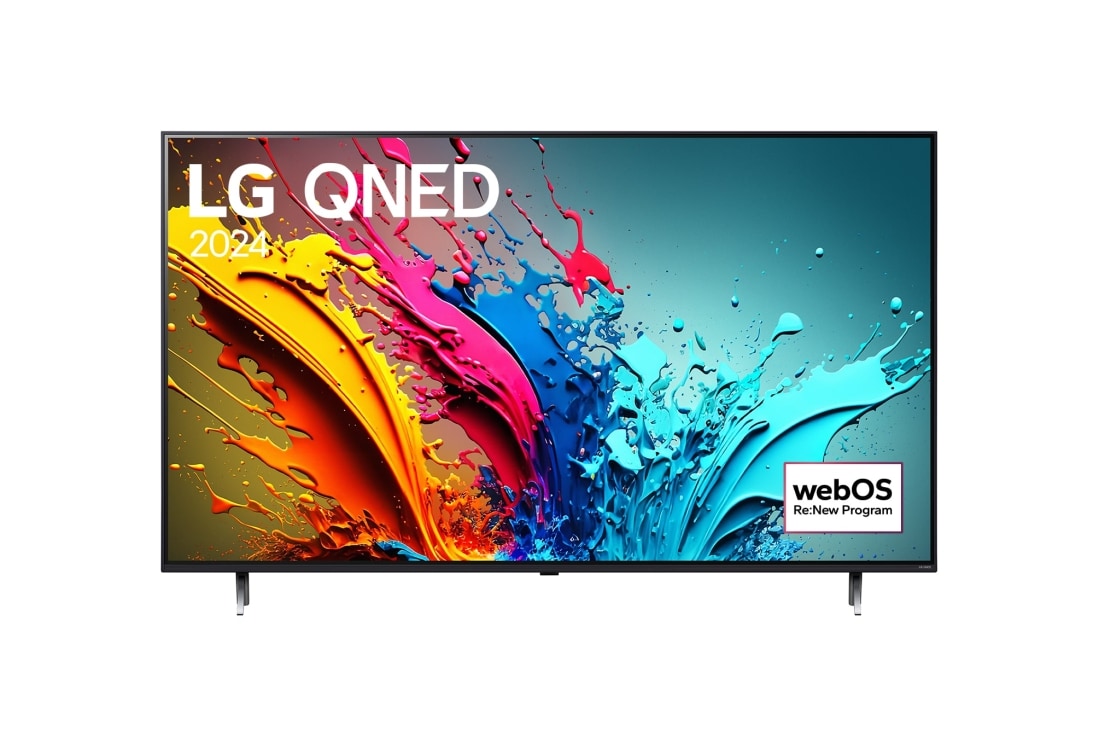 LG 86 Zoll 4K LG QNED Smart TV QNED86, Vorderansicht des LG QNED TV, QNED89 mit Text von LG QNED und 2024 auf dem Bildschirm, 86QNED86T6A